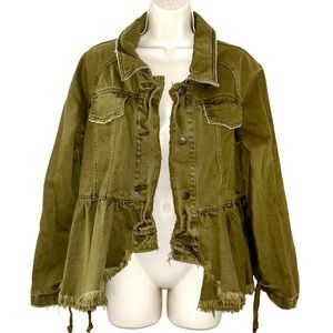 Free People Willow Denim Jacket Lace Up Cuff Ruffle Peplum Military
Moss S